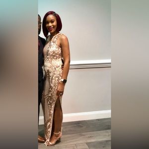 Brand: Windsor Style: Amelie Sequin Mesh dress - Open back Color : Rose Gold